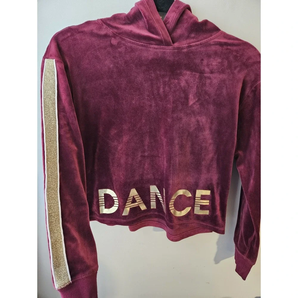 Justice Active Girls Dance Velour Outfit Set Hoodie Joggers Burgundy Gold Sz‎ 10